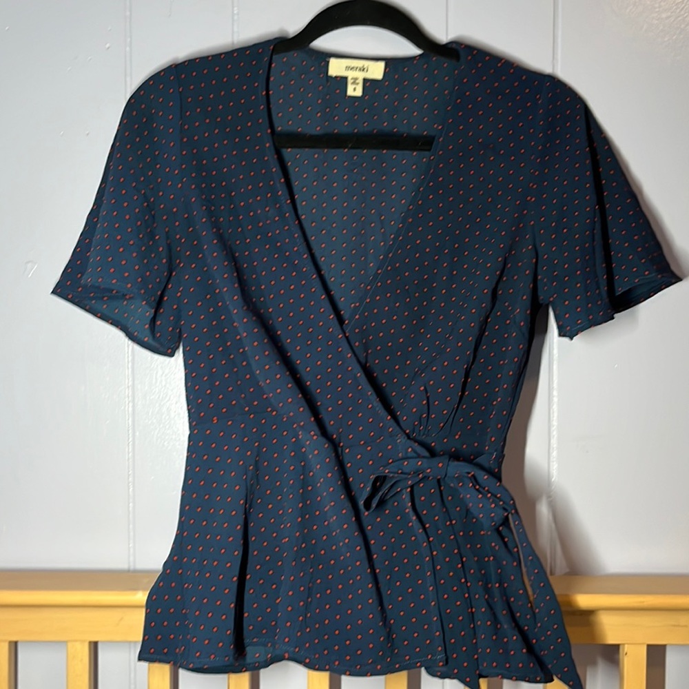 Navy dotted elegant business casual blouse